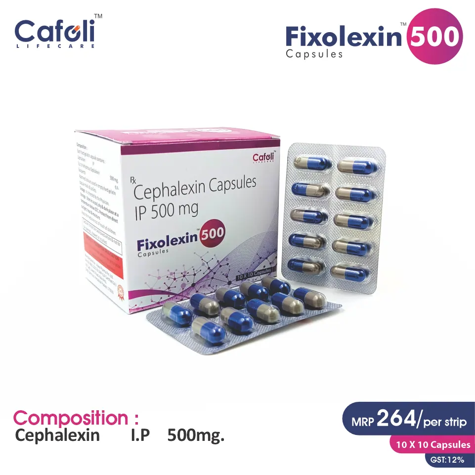 Cephalexin 500mg Capsule at Best Price in PCD Pharma Franchise for Antibiotic and Bacterial Infections, Pediatric Use.